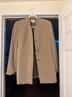 Dress Barn Tan Collarless Longline Blazer with Button Front